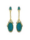 Jewelry design turquoise and gems set with gold earrings.