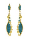 Jewelry design vintage art set with turquoise gold earrings.