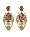 Jewelry design vintage heart set with granet and ruby gold earrings.