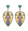 Jewelry design vintage heart set with granet and turquoise gold earrings.
