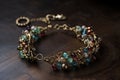 jewelry designer, beading intricate and delicate bracelet with mix of metals