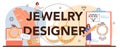 Jewelry designer typographic header. Goldsmith examining and faceting