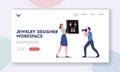 Jewelry Designer Workspace Landing Page Template. Female Designer Character Presenting Handmade Wire Bijouterie