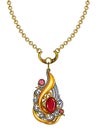 Jewelry desing vintage art set with ruby and diamond gold pendant.