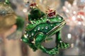 jewelry figurine of a green frog in a Royal crown decorated with precious stones Royalty Free Stock Photo