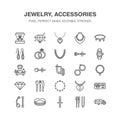 Jewelry flat line icons, jewellery store signs. Jewels Royalty Free Stock Photo