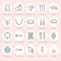 Jewelry flat line icons, jewellery store signs. Jewels accessories Royalty Free Stock Photo