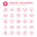 Jewelry flat line icons, jewellery store signs. Royalty Free Stock Photo