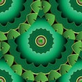 Jewelry floral mandalas seamless pattern. Greek style tiled green 3d deco ornaments with emerald gem stones. Beautiful ornamental