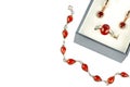 Jewelry with garnet isolated on a white. Place for your text Royalty Free Stock Photo