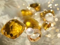 Jewelry gold rings  white pearl and  natural yellow citrine gem stone and white pearl gold ring with  christal diamonds on pin Royalty Free Stock Photo