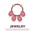 Jewelry golden handmade gem necklace vector flat icon design