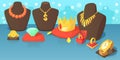 Jewelry horizontal banner concept, cartoon style