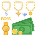 Jewelry icons gold vector gemstones precious accessories fashion money illustration beauty pendant symbol necklace