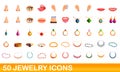 50 jewelry icons set, cartoon style Royalty Free Stock Photo