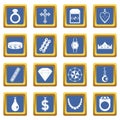 Jewelry items icons set blue Royalty Free Stock Photo