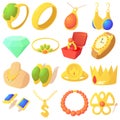 Jewelry items icons set, cartoon style