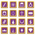 Jewelry items icons set purple Royalty Free Stock Photo