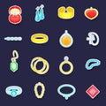 Jewelry items icons set vector sticker