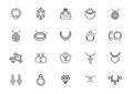 Jewelry line icon earring necklace. Ring jewelery diamond logo accessories bracelet pictogram luxury icon