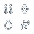 jewelry line icons. linear set. quality vector line set such as earring, diamond ring, watch