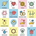 Jewelry line icons set