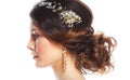 jewelry, luxury, wedding and people concept: young bride with gorgeous diadem in her hair Royalty Free Stock Photo