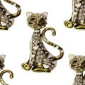 Jewelry metal figurine of a cat. Seamless pattern