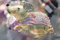 jewelry mouse rat figurine yellow metal decorated with precious stones Royalty Free Stock Photo