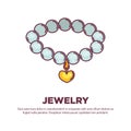 Jewelry pearl necklace with golden heart pendant vector flat icon Royalty Free Stock Photo