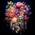 Jewelry piece with gemstone bouquets and enchanting floral elements