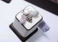 Jewelry retail showcase display white gold bee brooch