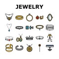 jewelry ring gold necklace icons set vector