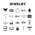 jewelry ring gold necklace icons set vector