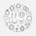 Jewelry round outline illustration. Vector jewellery poster