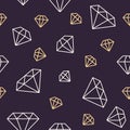 Jewelry seamless pattern, diamonds line illustration. Vector icons of brilliants. Fashion store dark repeated background