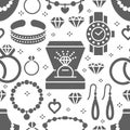 Jewelry seamless pattern, glyph illustration. Vector silhouette icons of jewels accessories - gold engagement rings