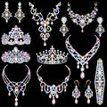 set illustration of necklace, earrings, bracelet and tiaras