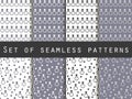 Jewelry. Set of seamless patterns with diamonds. Black and white color.