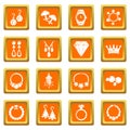 Jewelry shop icons set orange square vector