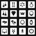 Jewelry shop icons set, simple style