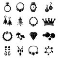 Jewelry shop icons set, simple style