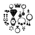 Jewelry shop icons set, simple style