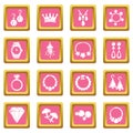Jewelry shop icons set pink square vector