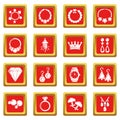 Jewelry shop icons set red square vector