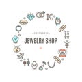 Jewelry Shop Round Design Template Contour Lines Icon Concept. Vector