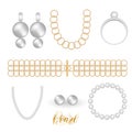 Jewelry silver and gold vintage fashion realistic set Royalty Free Stock Photo
