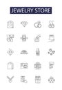 Jewelry store line vector icons and signs. store, diamonds, rings, necklaces, earrings, bracelets, charms, watches Royalty Free Stock Photo