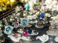 Jewelry store with multiple rings and earrings sale Royalty Free Stock Photo
