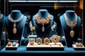 Jewelry Store Showcase, Luxury Retail Store Window Display Showcase, Jewelry Diamond Rings Royalty Free Stock Photo